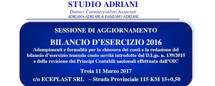 SESSIONE DI AGGIORNAMENTO BILANCIO D’ESERCIZIO 2016