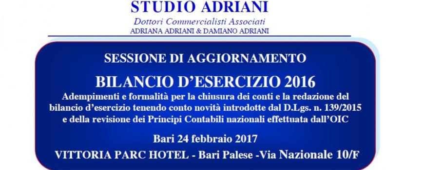 SESSIONE DI AGGIORNAMENTO BILANCIO D’ESERCIZIO 2016